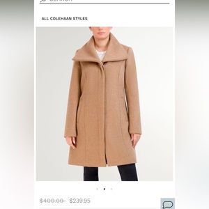 NWT Women’s Cole Haan camel wide-collar overcoat. Sz 14